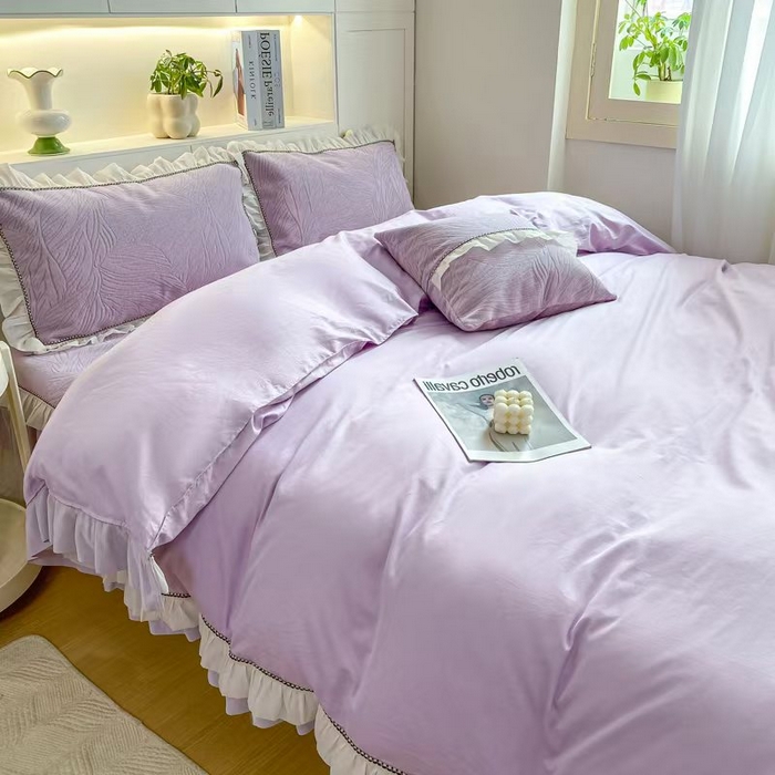 91家纺网 家纺一手货源 找家纺 （总）峻杨 2025新款纯棉被罩亲肤裸睡简约风韩系公主风床上用品亲肤透气可搭配同款颜色床盖枕套-漫纱同款