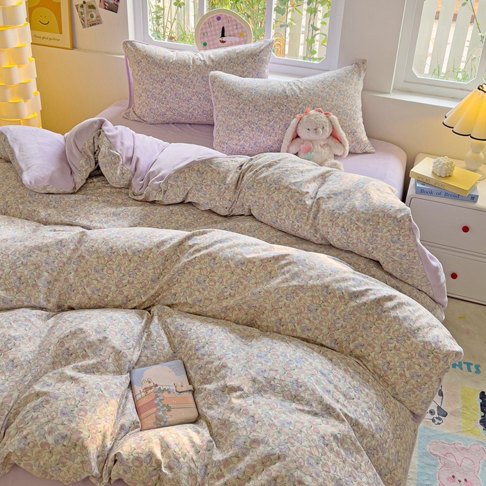 91家纺网 家纺一手货源 找家纺 捌月 2025新款棉加绒A版13372全棉B版高克重牛奶绒四件套直播新品 蔷薇