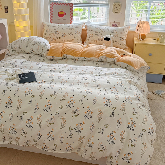 91家纺网 家纺一手货源 找家纺 捌月 2025新款棉加绒A版13372全棉B版高克重牛奶绒四件套直播新品 汐月（棉绒）