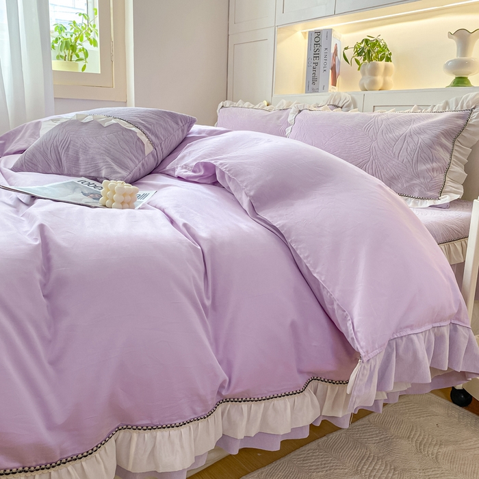 91家纺网 家纺一手货源 找家纺 （总）峻杨 2025新款纯棉被罩亲肤裸睡简约风韩系公主风床上用品亲肤透气可搭配同款颜色床盖枕套-漫纱同款