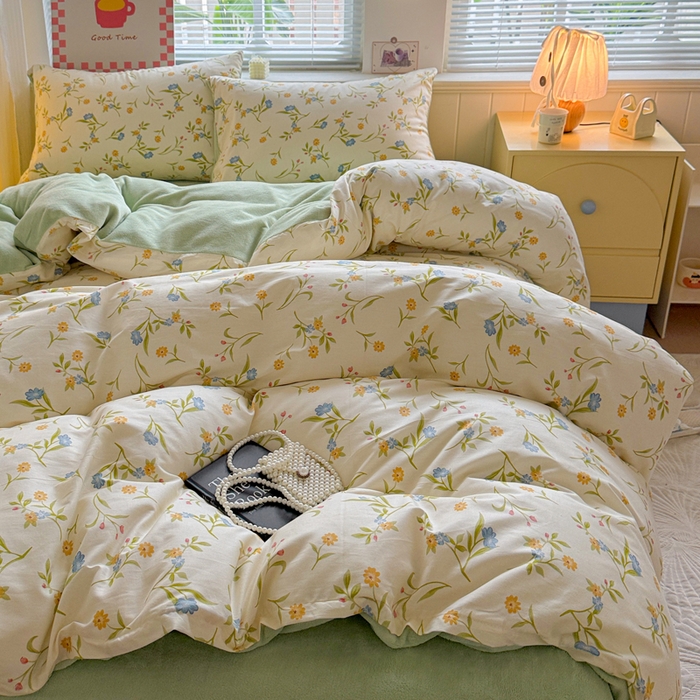 91家纺网 家纺一手货源 找家纺 捌月 2025新款棉加绒A版13372全棉B版高克重牛奶绒四件套直播新品 燕麦