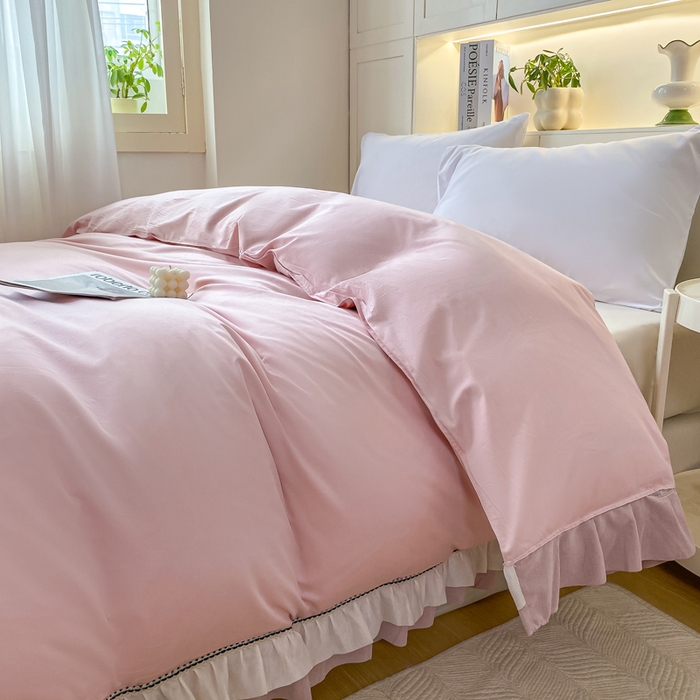 91家纺网 家纺一手货源 找家纺 （总）峻杨 2025新款纯棉被罩亲肤裸睡简约风韩系公主风床上用品亲肤透气可搭配同款颜色床盖枕套-漫纱同款