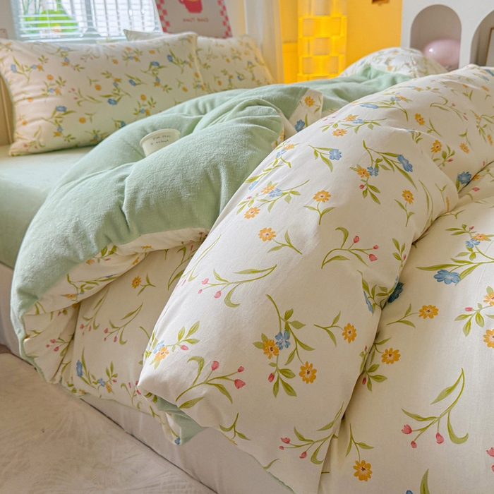 91家纺网 家纺一手货源 找家纺 捌月 2025新款棉加绒A版13372全棉B版高克重牛奶绒四件套直播新品 燕麦