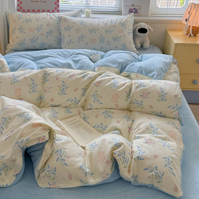 91家纺网 家纺一手货源 找家纺 捌月 2025新款棉加绒A版13372全棉B版高克重牛奶绒四件套直播新品 寻觅