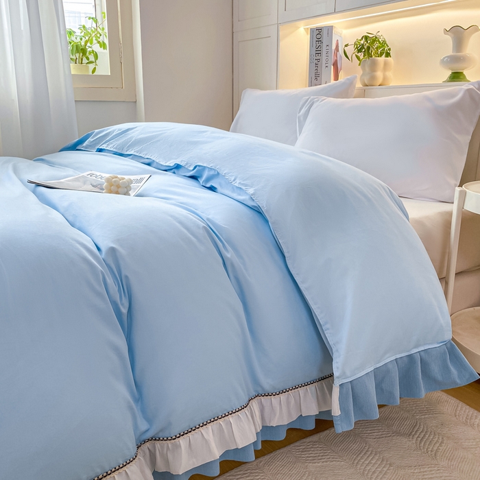 91家纺网 家纺一手货源 找家纺 （总）峻杨 2025新款纯棉被罩亲肤裸睡简约风韩系公主风床上用品亲肤透气可搭配同款颜色床盖枕套-漫纱同款