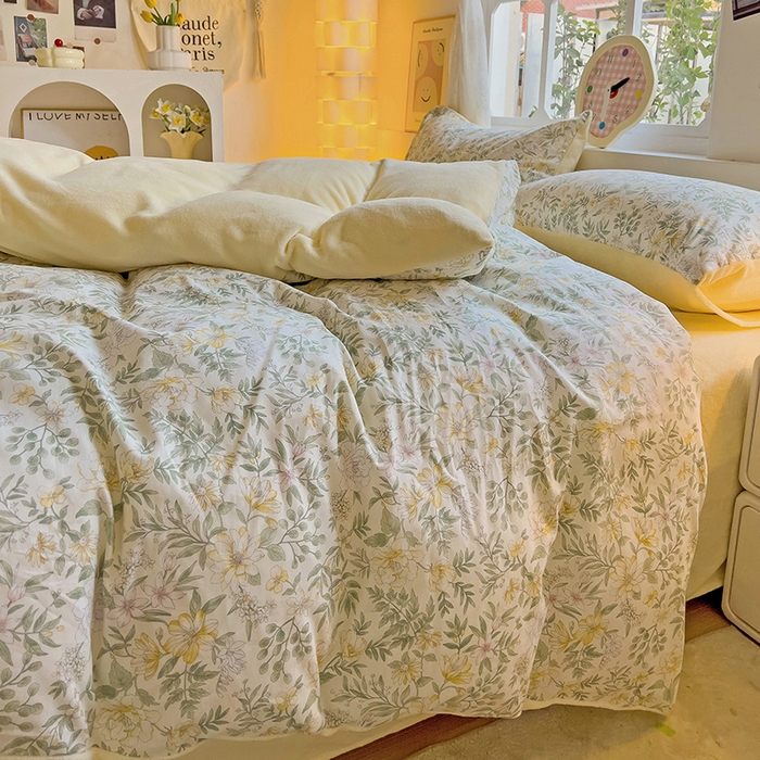 91家纺网 家纺一手货源 找家纺 捌月 2025新款棉加绒A版13372全棉B版高克重牛奶绒四件套直播新品 墨雨云间