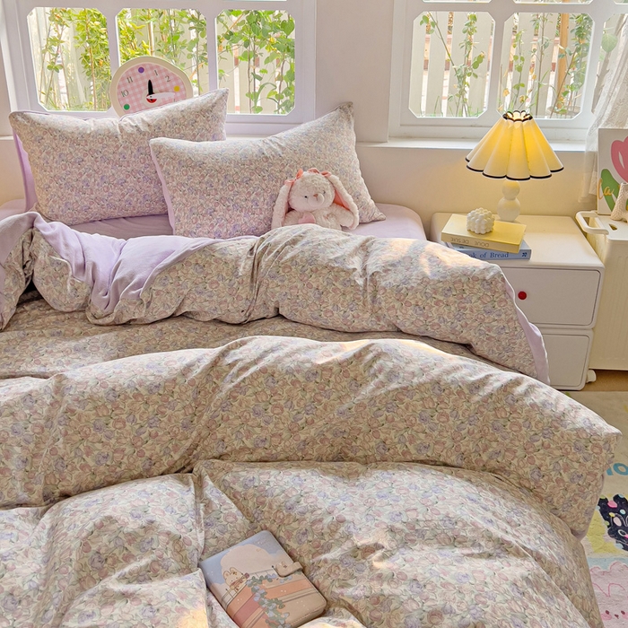 91家纺网 家纺一手货源 找家纺 捌月 2025新款棉加绒A版13372全棉B版高克重牛奶绒四件套直播新品 蔷薇