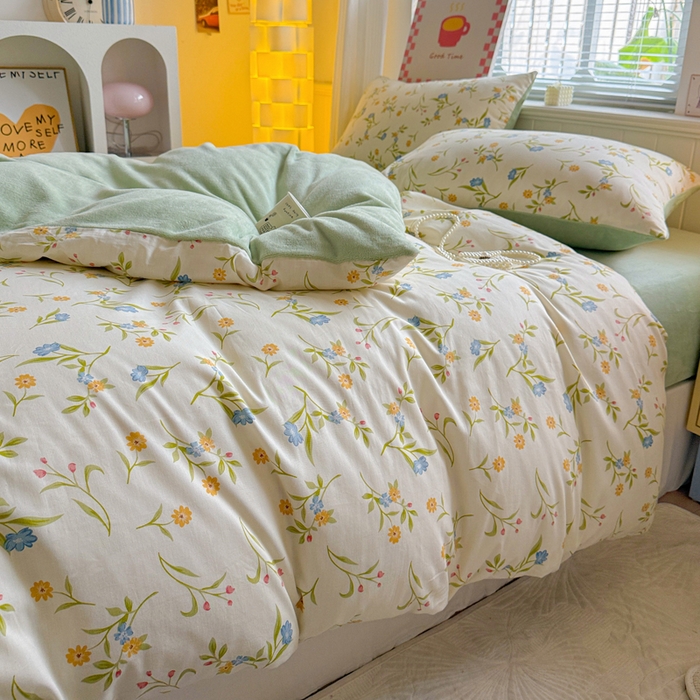 91家纺网 家纺一手货源 找家纺 捌月 2025新款棉加绒A版13372全棉B版高克重牛奶绒四件套直播新品 燕麦