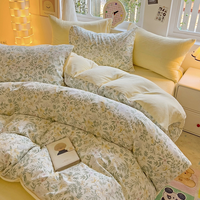 91家纺网 家纺一手货源 找家纺 捌月 2025新款棉加绒A版13372全棉B版高克重牛奶绒四件套直播新品 墨雨云间