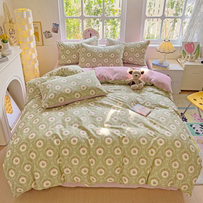 91家纺网 家纺一手货源 找家纺 捌月 2025新款棉加绒A版13372全棉B版高克重牛奶绒四件套直播新品 赫本