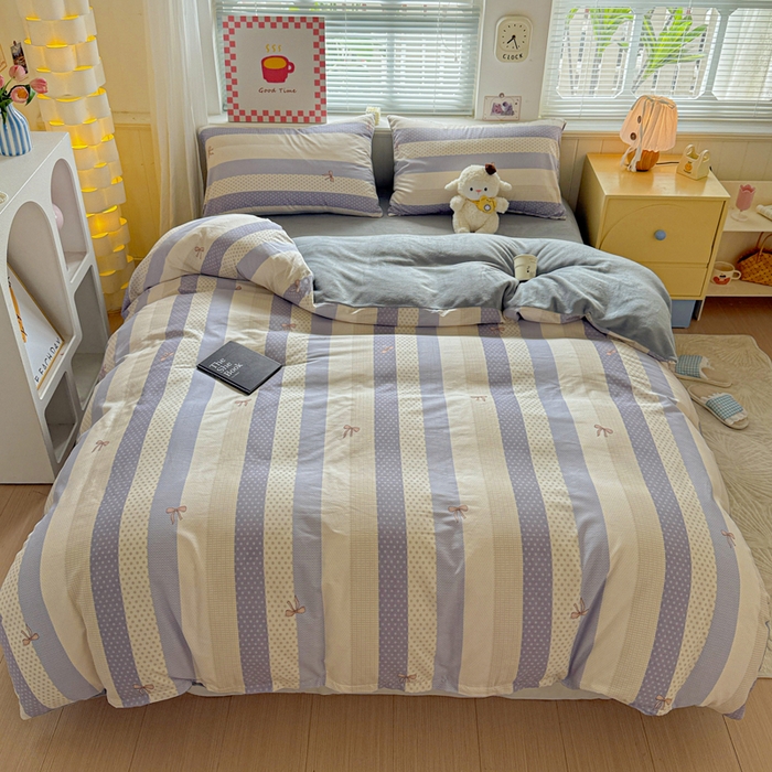 91家纺网 家纺一手货源 找家纺 捌月 2025新款棉加绒A版13372全棉B版高克重牛奶绒四件套直播新品 小时光