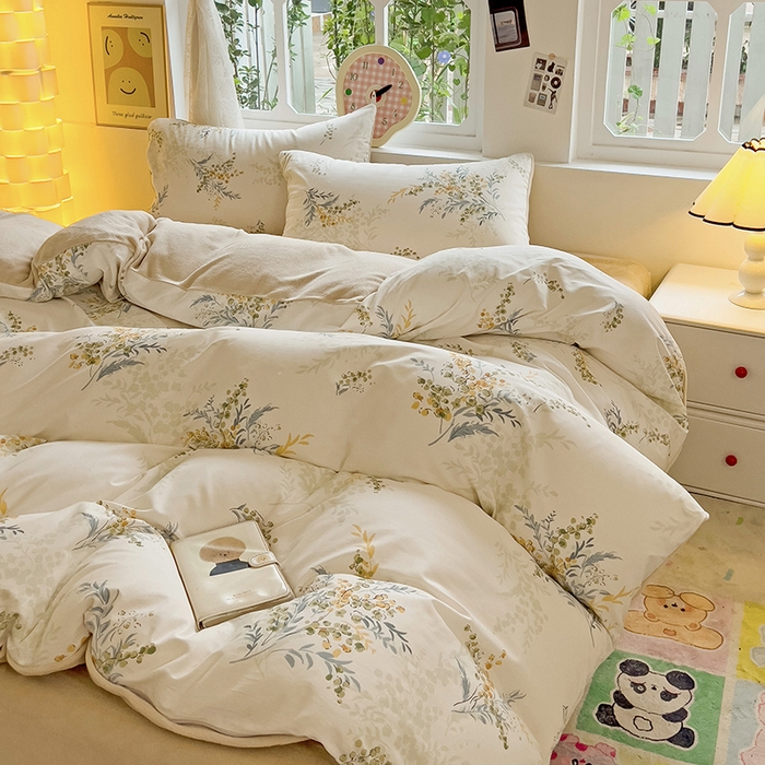 91家纺网 家纺一手货源 找家纺 捌月 2025新款棉加绒A版13372全棉B版高克重牛奶绒四件套直播新品 梦华录