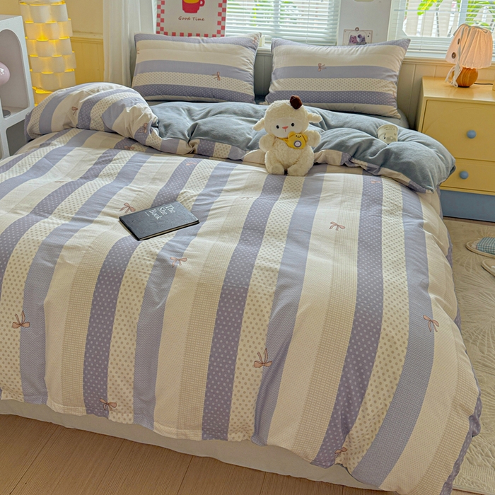 91家纺网 家纺一手货源 找家纺 捌月 2025新款棉加绒A版13372全棉B版高克重牛奶绒四件套直播新品 小时光