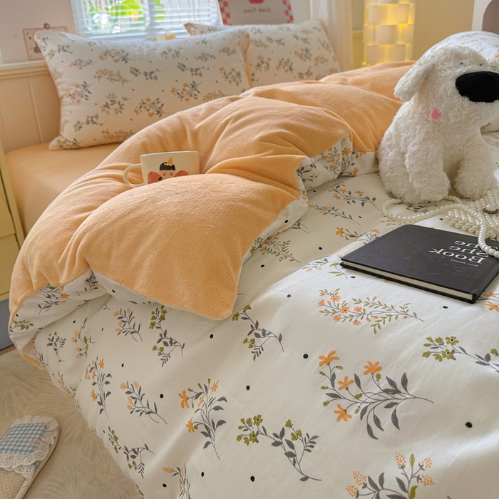 91家纺网 家纺一手货源 找家纺 捌月 2025新款棉加绒A版13372全棉B版高克重牛奶绒四件套直播新品 汐月（棉绒）