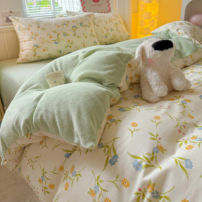 91家纺网 家纺一手货源 找家纺 捌月 2025新款棉加绒A版13372全棉B版高克重牛奶绒四件套直播新品 燕麦