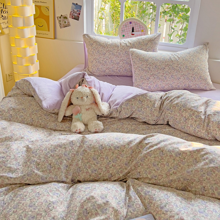 91家纺网 家纺一手货源 找家纺 捌月 2025新款棉加绒A版13372全棉B版高克重牛奶绒四件套直播新品 蔷薇