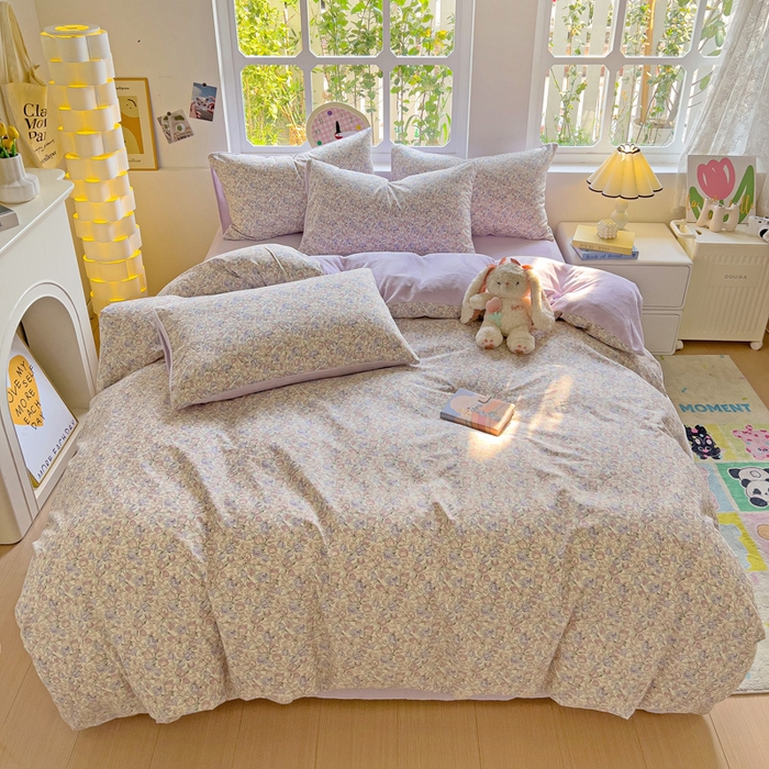 91家纺网 家纺一手货源 找家纺 捌月 2025新款棉加绒A版13372全棉B版高克重牛奶绒四件套直播新品 蔷薇