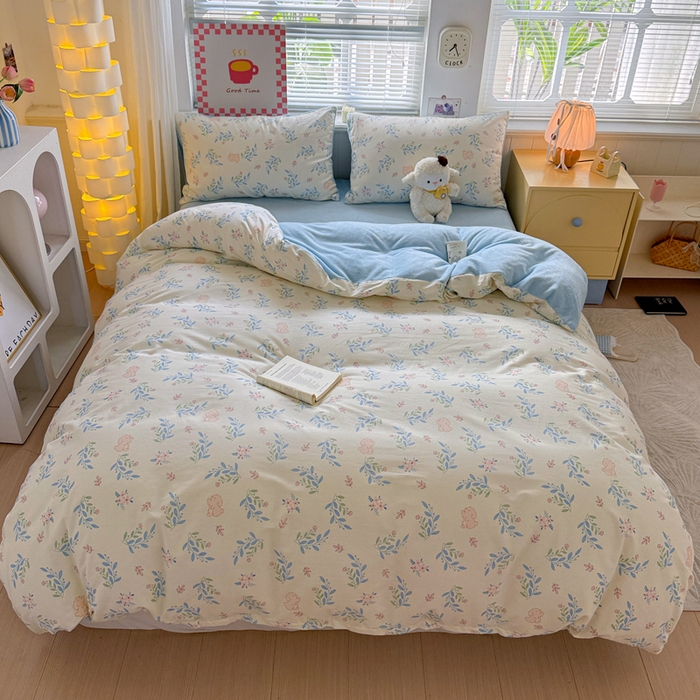 91家纺网 家纺一手货源 找家纺 捌月 2025新款棉加绒A版13372全棉B版高克重牛奶绒四件套直播新品 寻觅