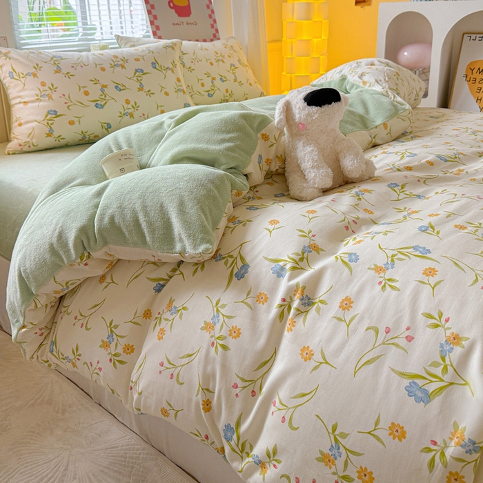 91家纺网 家纺一手货源 找家纺 捌月 2025新款棉加绒A版13372全棉B版高克重牛奶绒四件套直播新品 燕麦