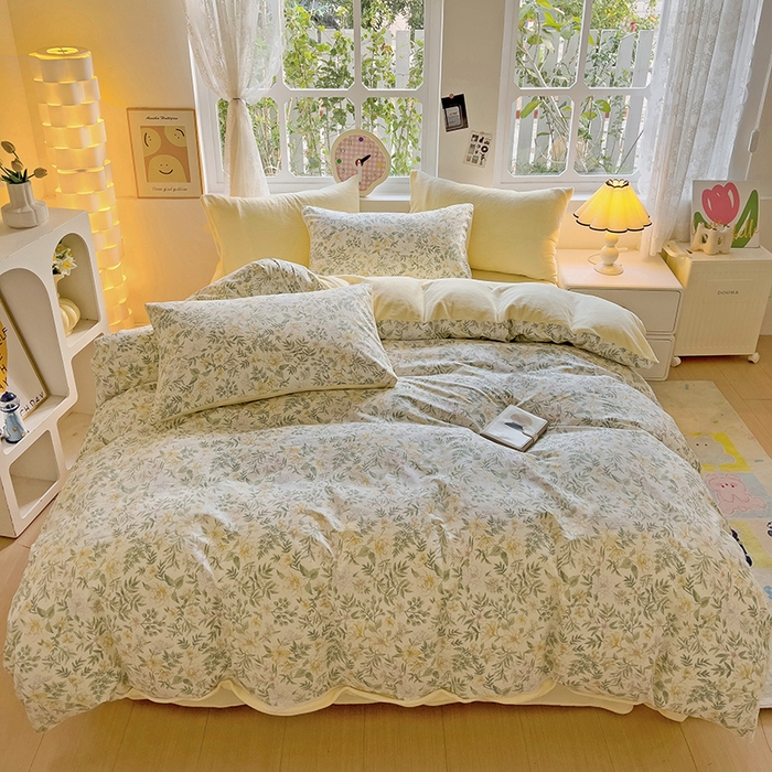 91家纺网 家纺一手货源 找家纺 捌月 2025新款棉加绒A版13372全棉B版高克重牛奶绒四件套直播新品 墨雨云间