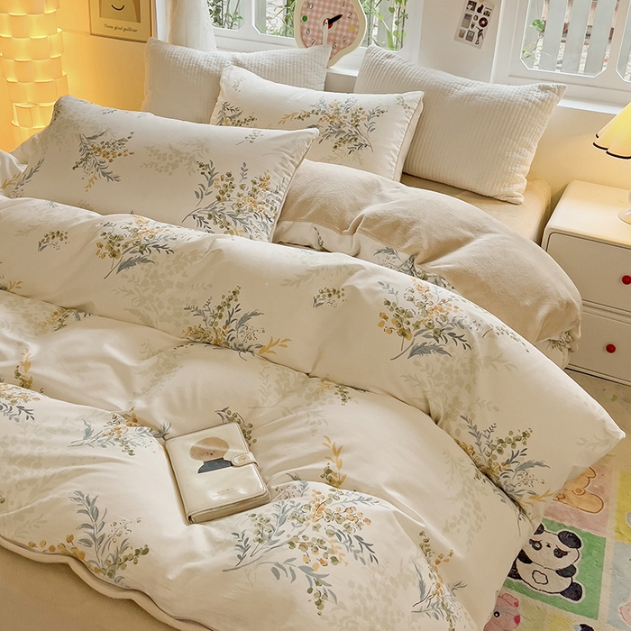 91家纺网 家纺一手货源 找家纺 捌月 2025新款棉加绒A版13372全棉B版高克重牛奶绒四件套直播新品 梦华录