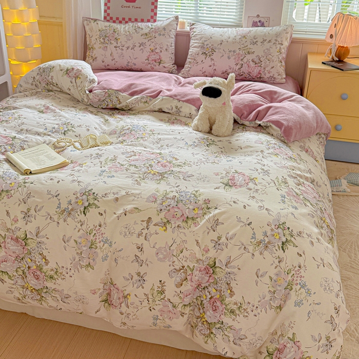 91家纺网 家纺一手货源 找家纺 捌月 2025新款棉加绒A版13372全棉B版高克重牛奶绒四件套直播新品 薇薇安