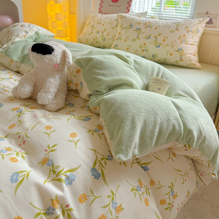 91家纺网 家纺一手货源 找家纺 捌月 2025新款棉加绒A版13372全棉B版高克重牛奶绒四件套直播新品 燕麦