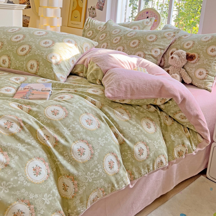 91家纺网 家纺一手货源 找家纺 捌月 2025新款棉加绒A版13372全棉B版高克重牛奶绒四件套直播新品 赫本