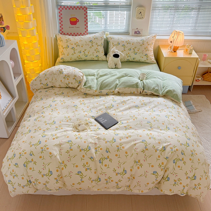 91家纺网 家纺一手货源 找家纺 捌月 2025新款棉加绒A版13372全棉B版高克重牛奶绒四件套直播新品 燕麦