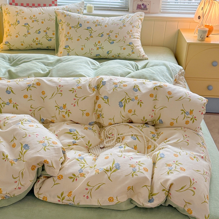 91家纺网 家纺一手货源 找家纺 捌月 2025新款棉加绒A版13372全棉B版高克重牛奶绒四件套直播新品 燕麦