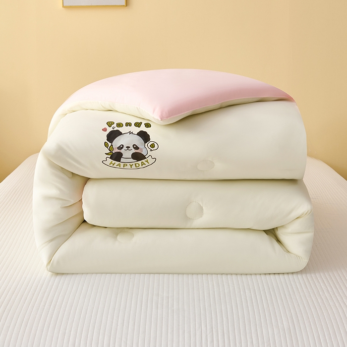 被多多被业 2025新款A类亲肤水洗棉羽丝棉被-熊猫系列 熊猫-奶昔白拼胭脂玉