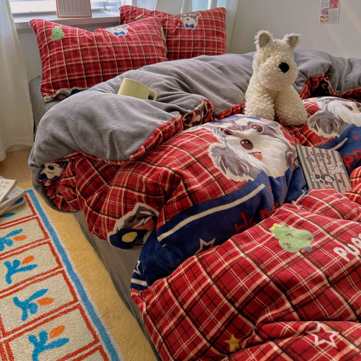 91家纺网 家纺一手货源 找家纺 （总）小叮当家纺仓储工厂店 买家秀 爆款花型2025新款200克牛奶绒小清新卡通复古风单被套 被套单件