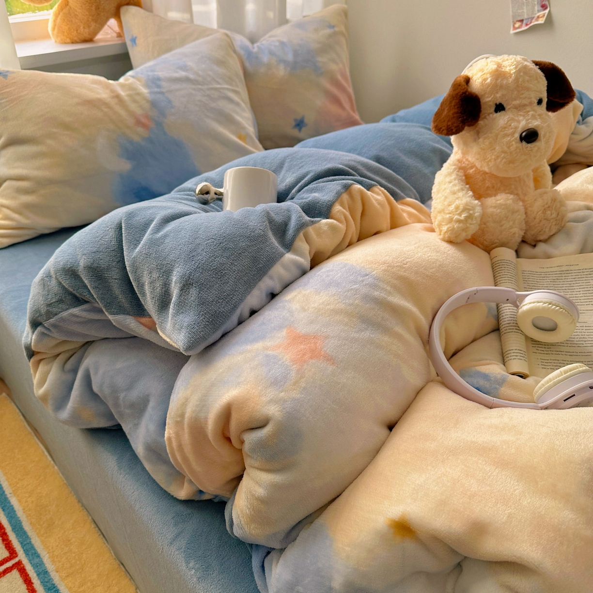 91家纺网 家纺一手货源 找家纺 （总）小叮当家纺仓储工厂店 买家秀 爆款花型2025新款200克牛奶绒小清新卡通复古风单被套 被套单件