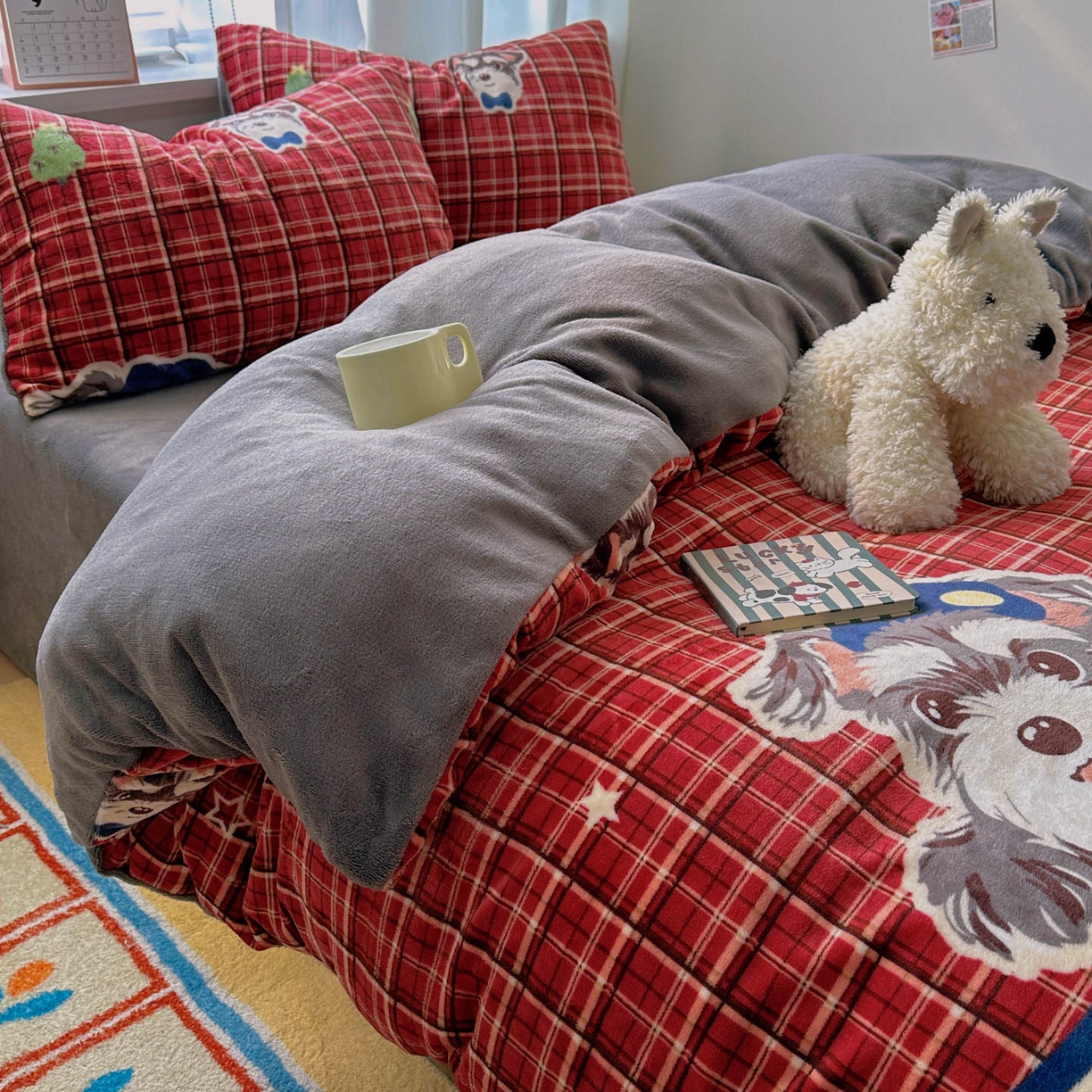 91家纺网 家纺一手货源 找家纺 小叮当家纺仓储工厂店 买家秀 爆款花型2025新款200克牛奶绒小清新卡通复古风单被套 被套单件 红格西高地