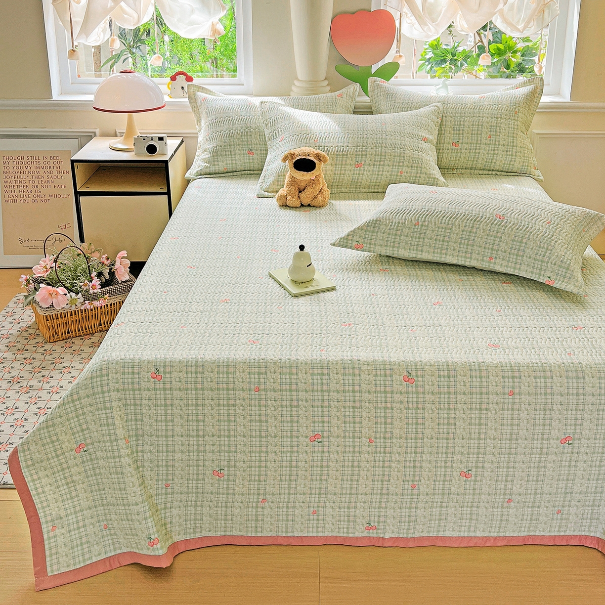 91家纺网 家纺一手货源 找家纺 梦精灵2025新款40支13372印花全棉床盖软凉席夏被纯棉床单枕套四季通用 薄荷樱桃