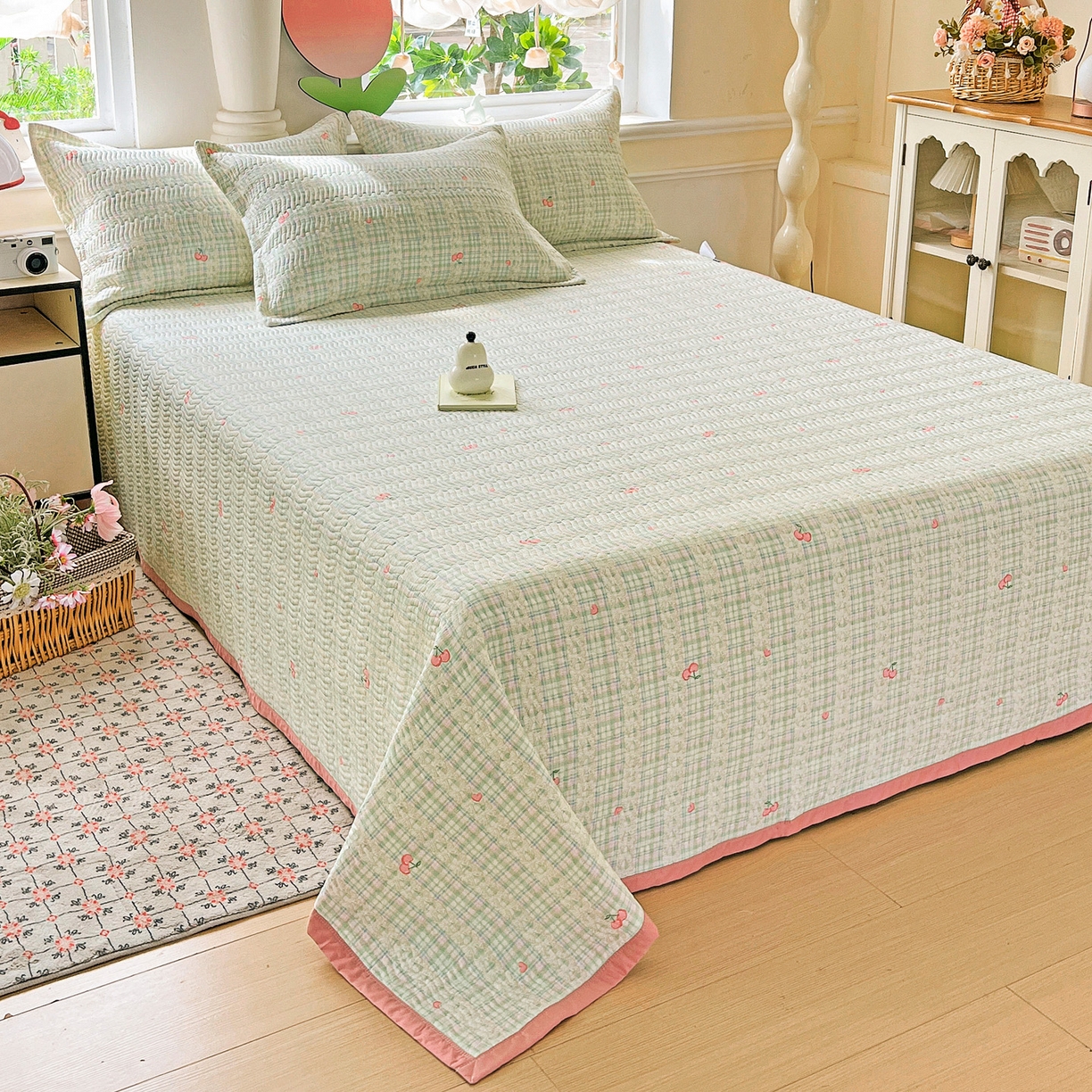 91家纺网 家纺一手货源 找家纺 梦精灵2025新款40支13372印花全棉床盖软凉席夏被纯棉床单枕套四季通用 薄荷樱桃