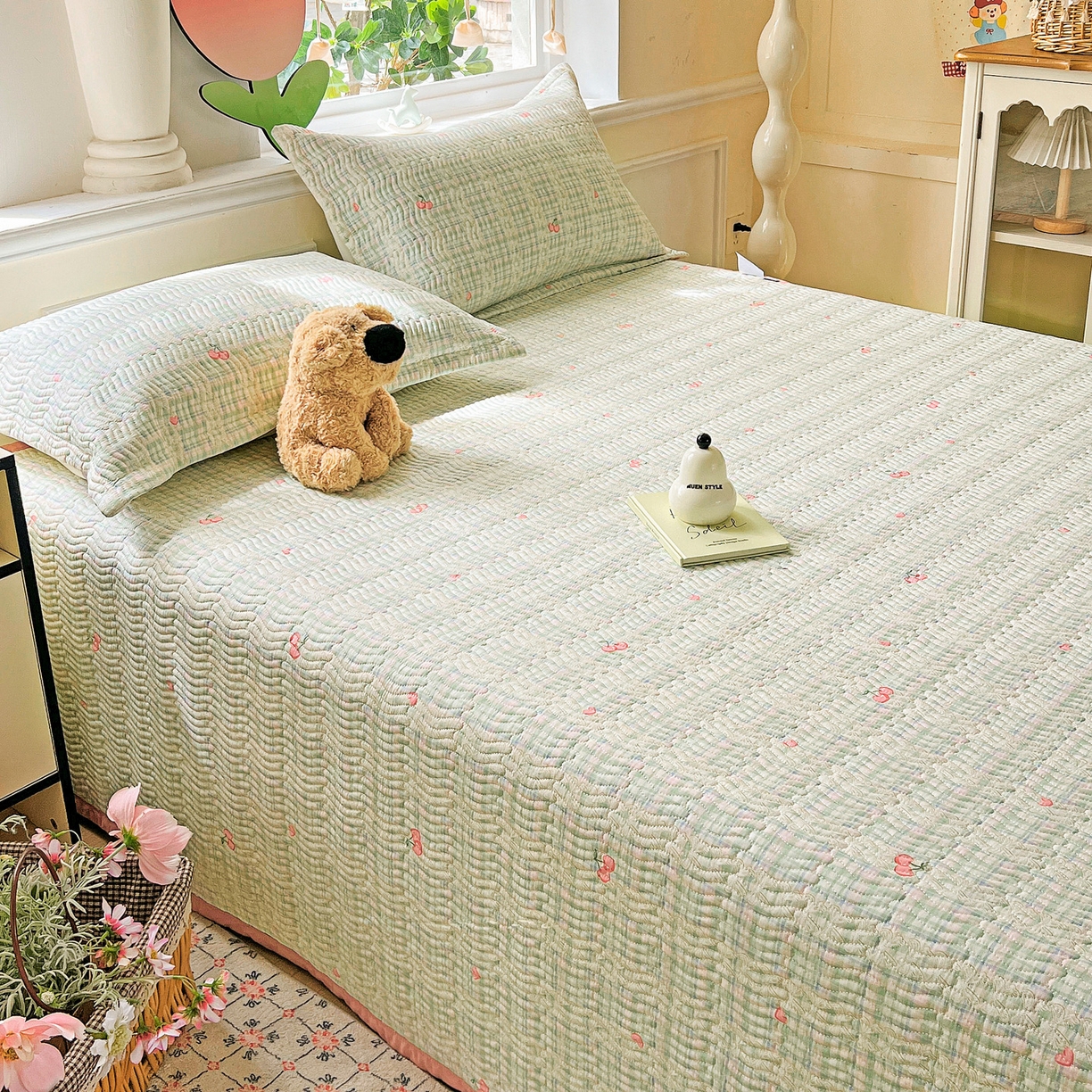 91家纺网 家纺一手货源 找家纺 梦精灵2025新款40支13372印花全棉床盖软凉席夏被纯棉床单枕套四季通用 薄荷樱桃