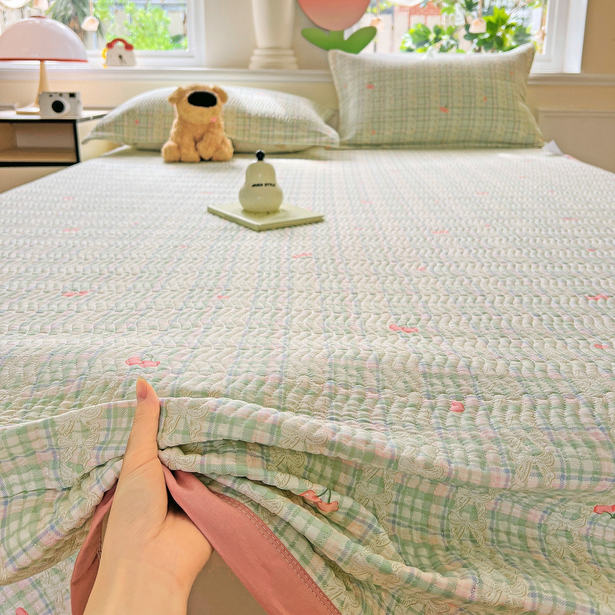 91家纺网 家纺一手货源 找家纺 梦精灵2025新款40支13372印花全棉床盖软凉席夏被纯棉床单枕套四季通用 薄荷樱桃