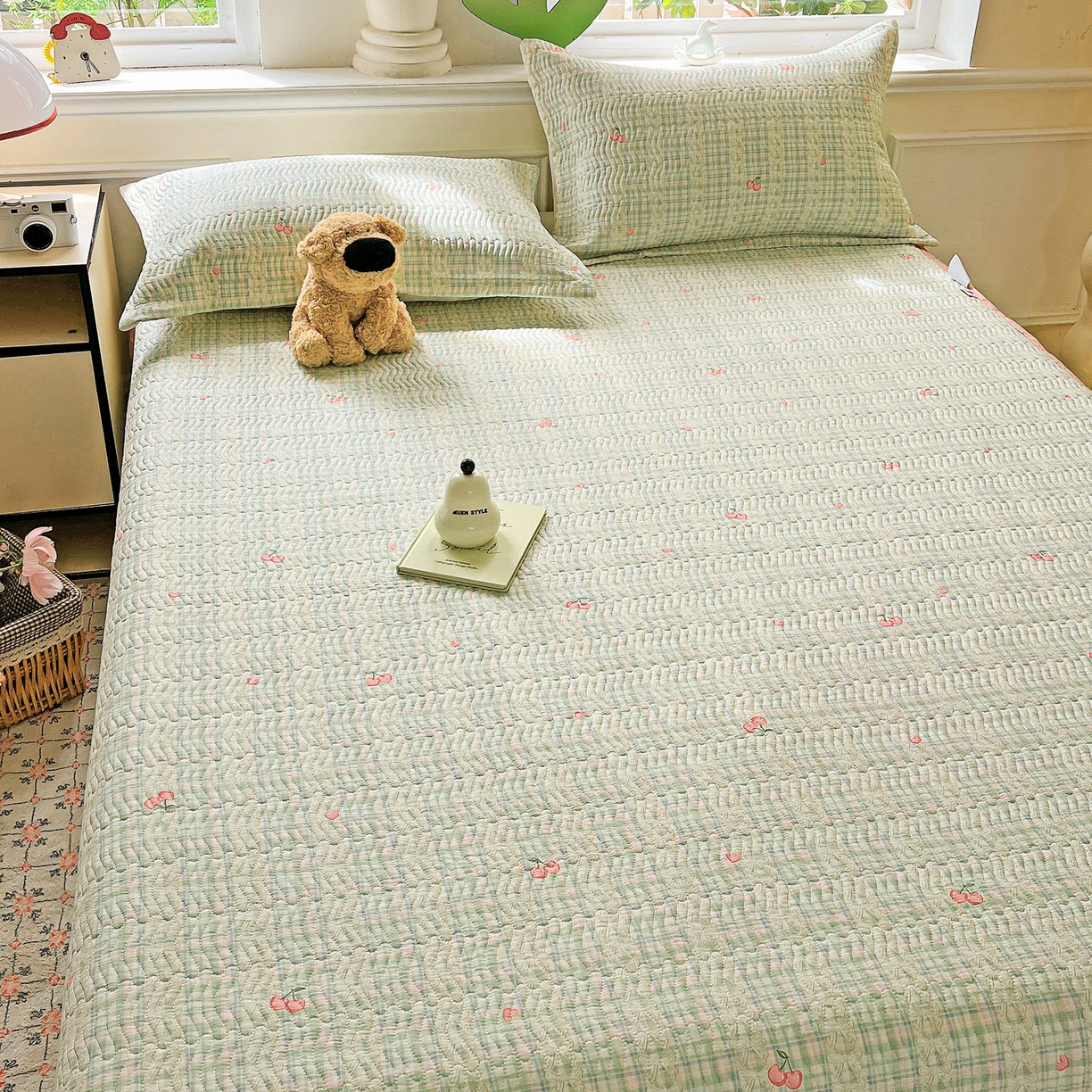 91家纺网 家纺一手货源 找家纺 梦精灵2025新款40支13372印花全棉床盖软凉席夏被纯棉床单枕套四季通用 薄荷樱桃