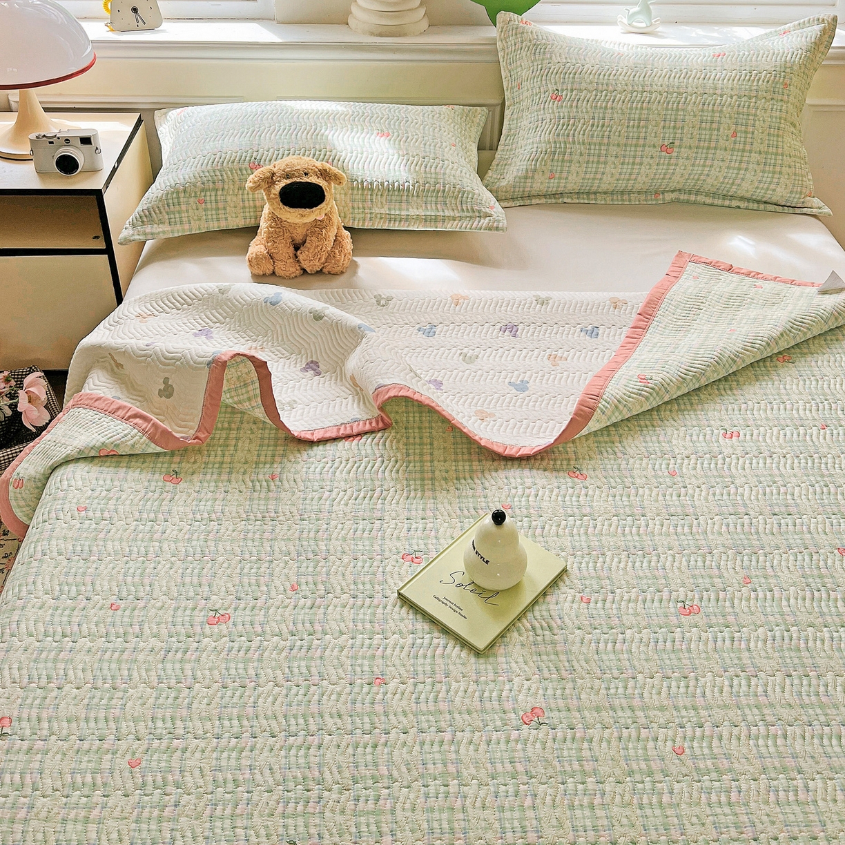 91家纺网 家纺一手货源 找家纺 梦精灵2025新款40支13372印花全棉床盖软凉席夏被纯棉床单枕套四季通用 薄荷樱桃