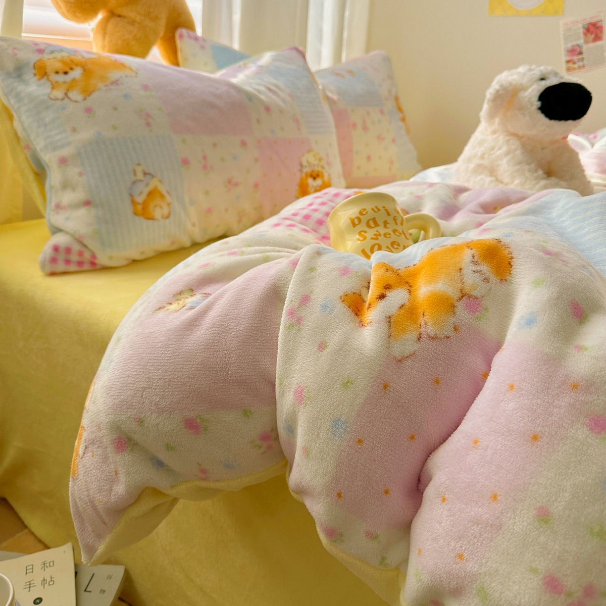 91家纺网 家纺一手货源 找家纺 小叮当家纺仓储工厂店 买家秀 爆款花型2025新款200克牛奶绒小清新卡通复古风单被套 被套单件 花丛奶猫