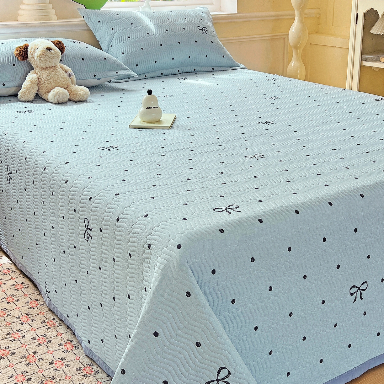 91家纺网 家纺一手货源 找家纺 梦精灵2025新款40支13372印花全棉床盖软凉席夏被纯棉床单枕套四季通用 波点蝴蝶结