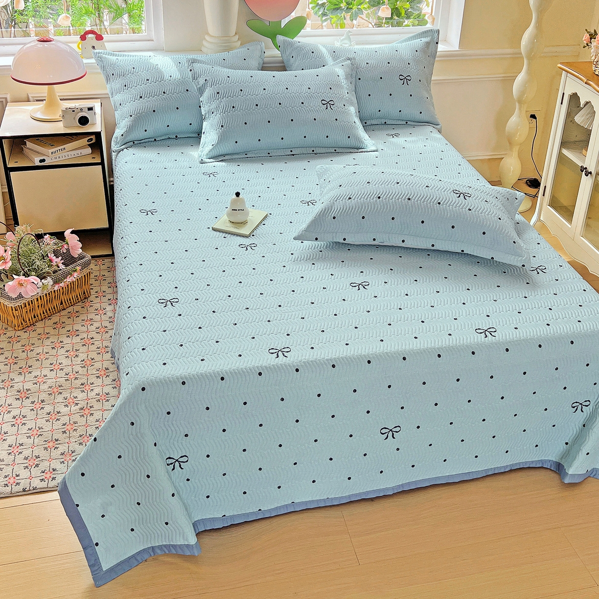 91家纺网 家纺一手货源 找家纺 梦精灵2025新款40支13372印花全棉床盖软凉席夏被纯棉床单枕套四季通用 波点蝴蝶结