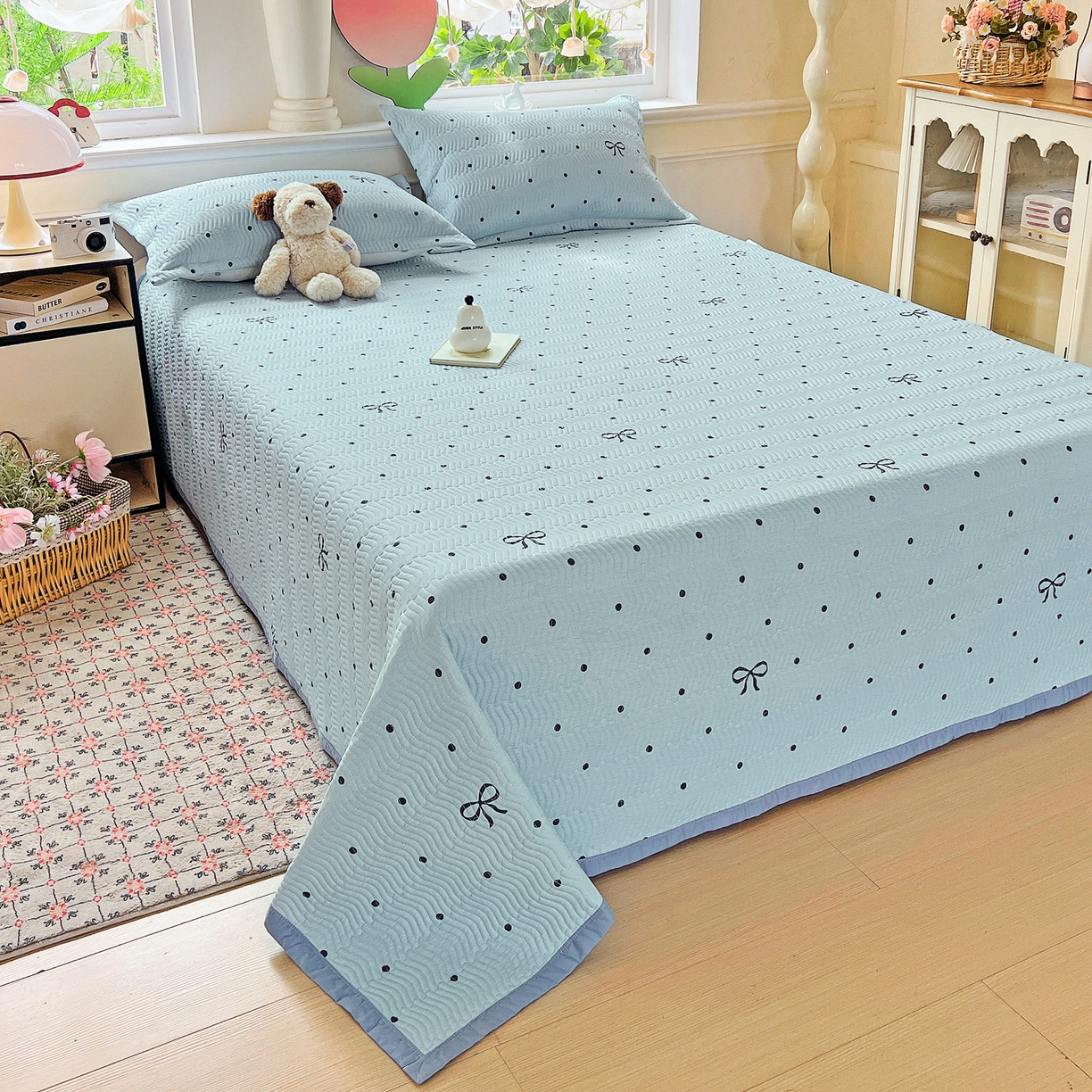 91家纺网 家纺一手货源 找家纺 梦精灵2025新款40支13372印花全棉床盖软凉席夏被纯棉床单枕套四季通用 波点蝴蝶结