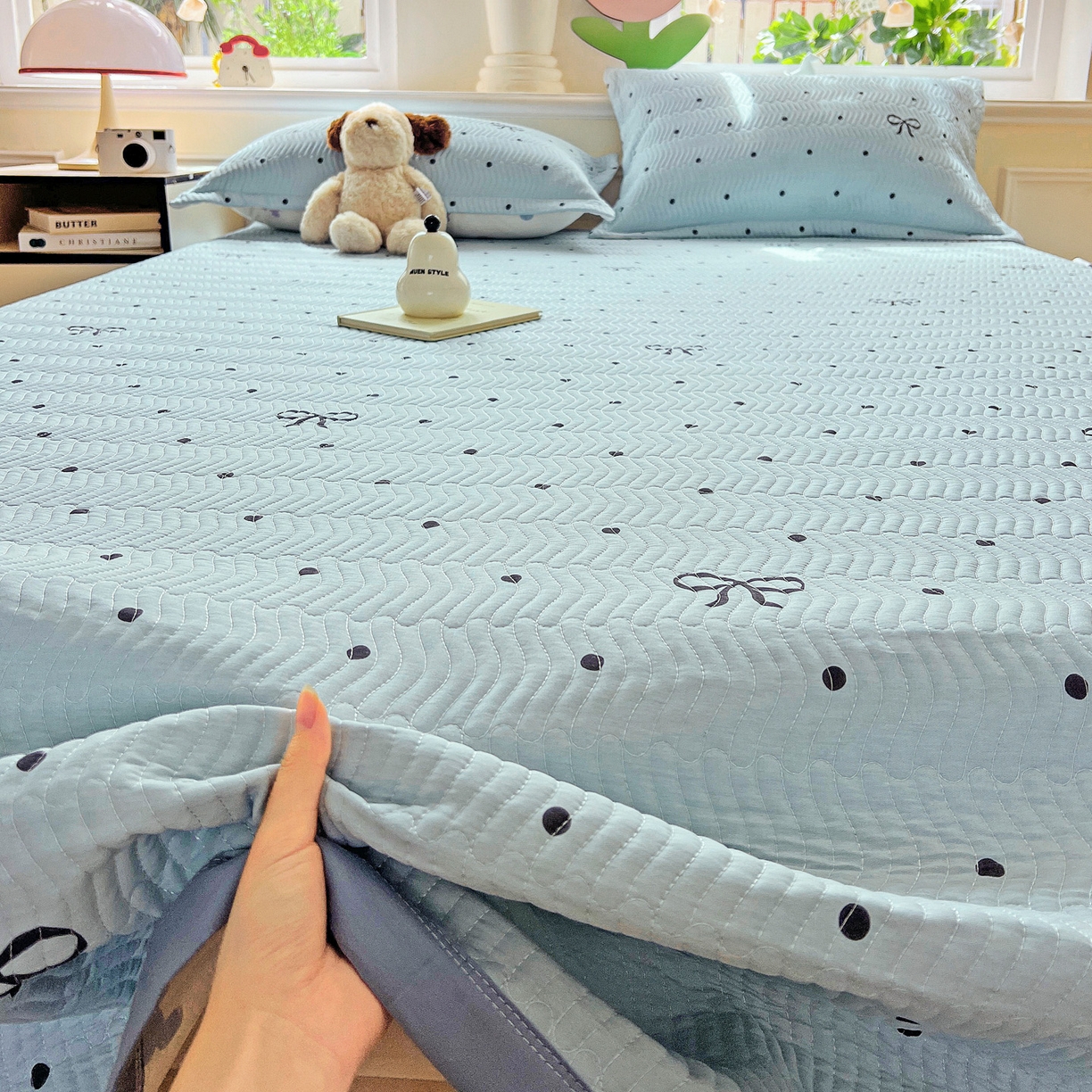 91家纺网 家纺一手货源 找家纺 梦精灵2025新款40支13372印花全棉床盖软凉席夏被纯棉床单枕套四季通用 波点蝴蝶结