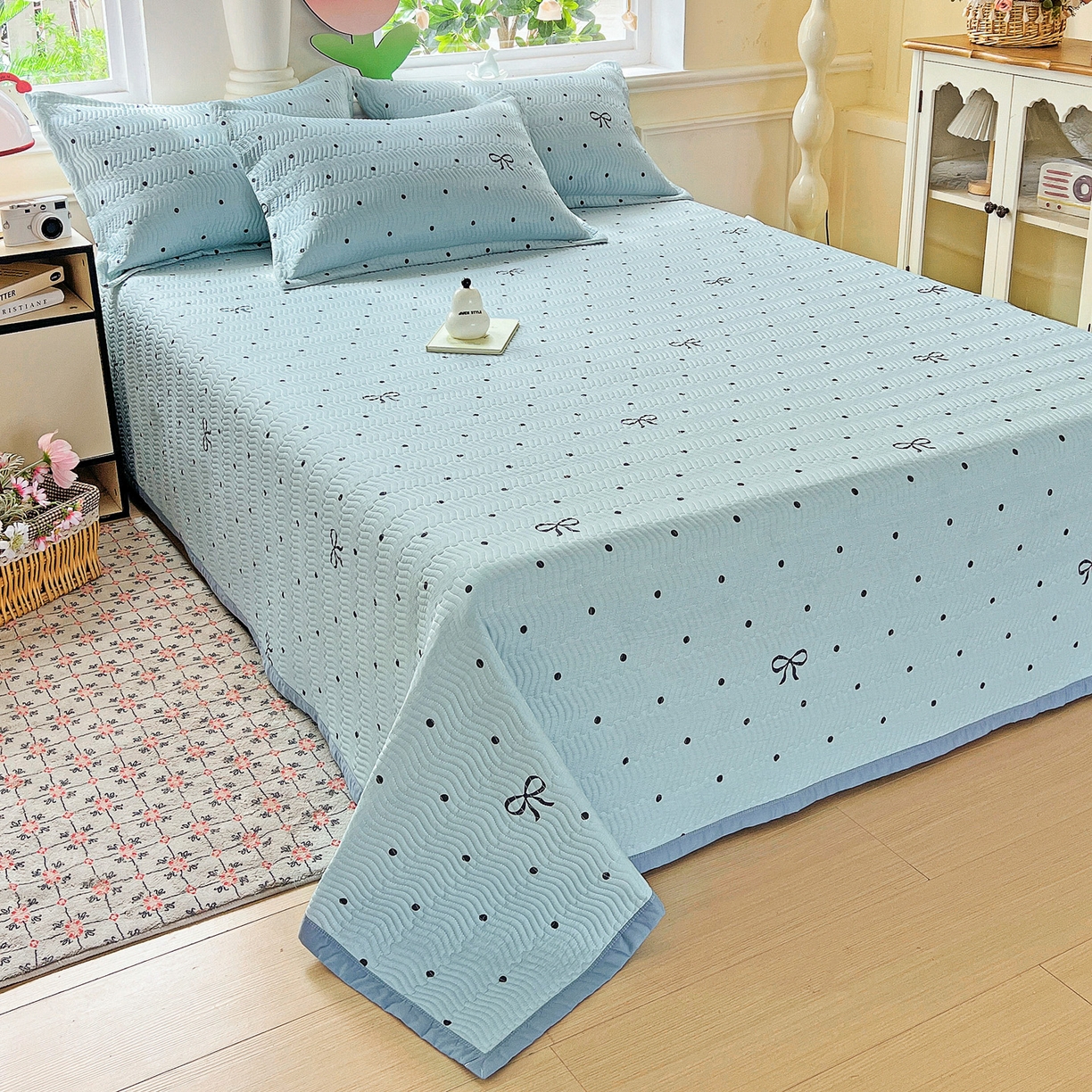 91家纺网 家纺一手货源 找家纺 梦精灵2025新款40支13372印花全棉床盖软凉席夏被纯棉床单枕套四季通用 波点蝴蝶结