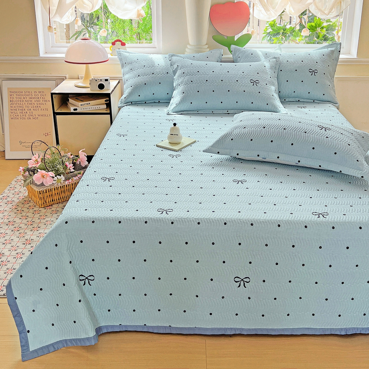 91家纺网 家纺一手货源 找家纺 梦精灵2025新款40支13372印花全棉床盖软凉席夏被纯棉床单枕套四季通用 波点蝴蝶结