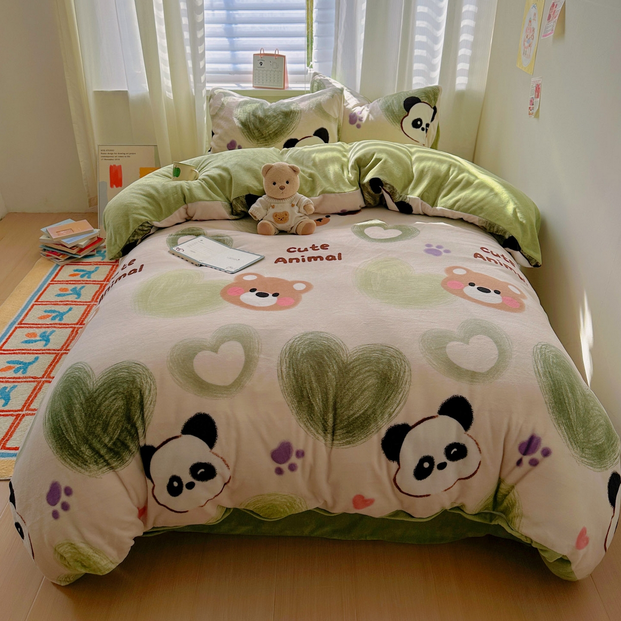 91家纺网 家纺一手货源 找家纺 小叮当家纺仓储工厂店 买家秀 爆款花型2025新款200克牛奶绒小清新卡通复古风单被套 被套单件 洛可可