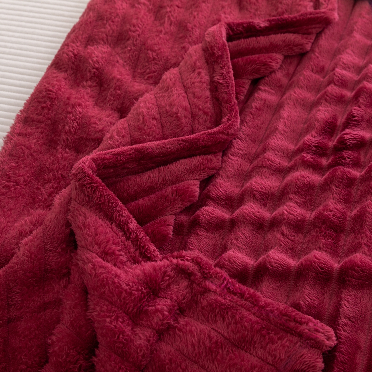91家纺网 家纺一手货源 找家纺 楠沐家纺 2025新款高克重大抽条毛毯仿兔毛绒法兰绒毯跨境外贸多功能毯 兔毛绒-酒红