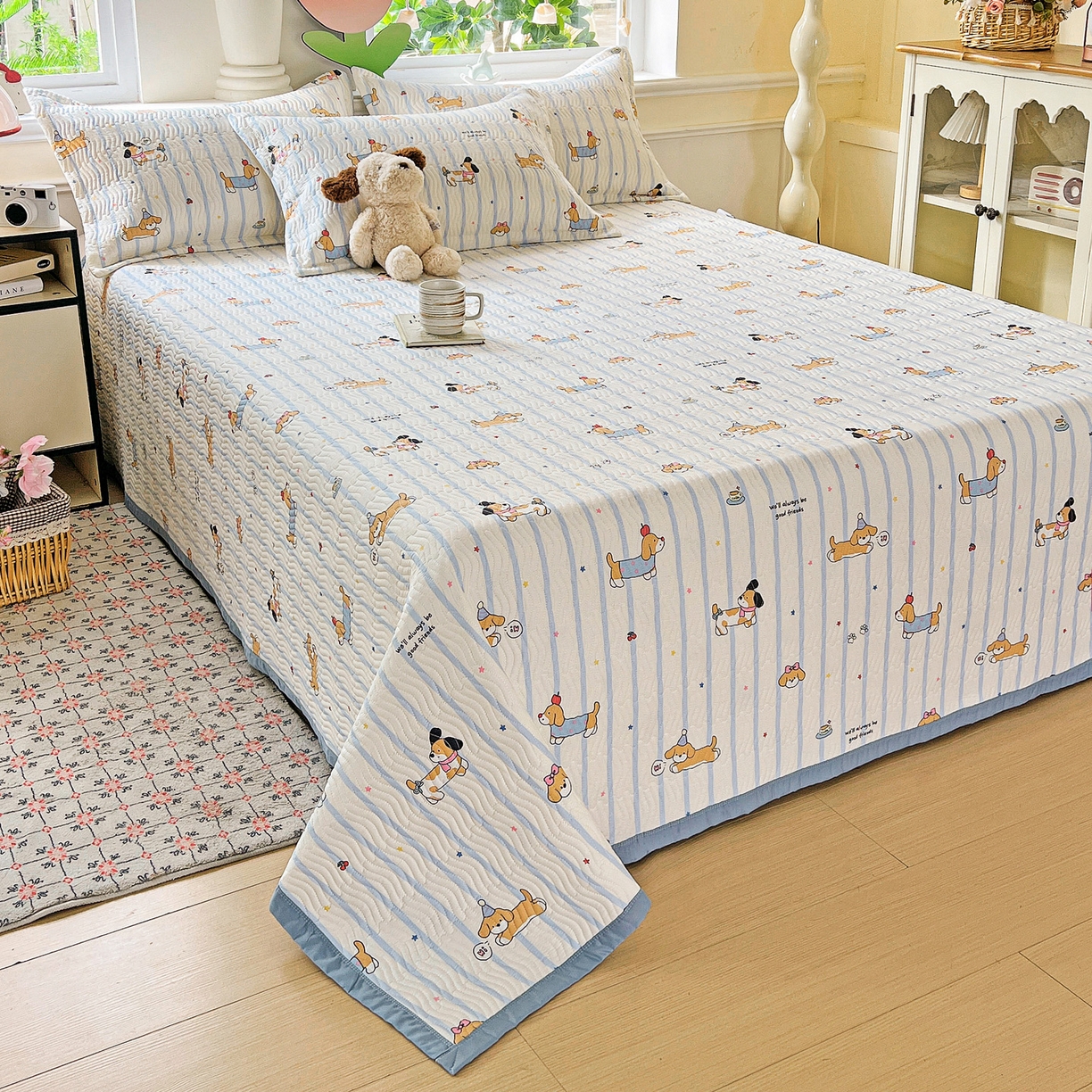 91家纺网 家纺一手货源 找家纺 梦精灵2025新款40支13372印花全棉床盖软凉席夏被纯棉床单枕套四季通用 糖纸童年